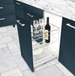 Giá kệ dao thớt, gia vị, rộng 400mm, ray âm giảm chấn, có khay hứng nước