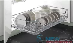 Kệ ngăn kéo ray âm giảm chấn đựng bát đũa NewEra cánh mở có khay hứng nước, rộng 800mm