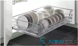 Kệ ngăn kéo ray âm giảm chấn đựng bát đũa NewEra cánh mở có khay hứng nước, rộng 800mm
