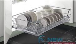 Kệ ngăn kéo ray âm giảm chấn đựng bát đũa NewEra cánh mở có khay hứng nước, rộng 900mm