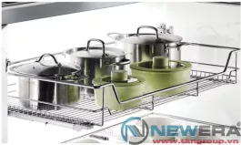 Kệ ngăn kéo ray âm giảm chấn đựng xoong nồi NewEra cánh mở có khay hứng nước, rộng 800mm