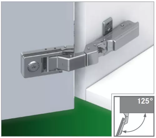 Bản lề kính giảm chấn gắn liền, mở 125 độ