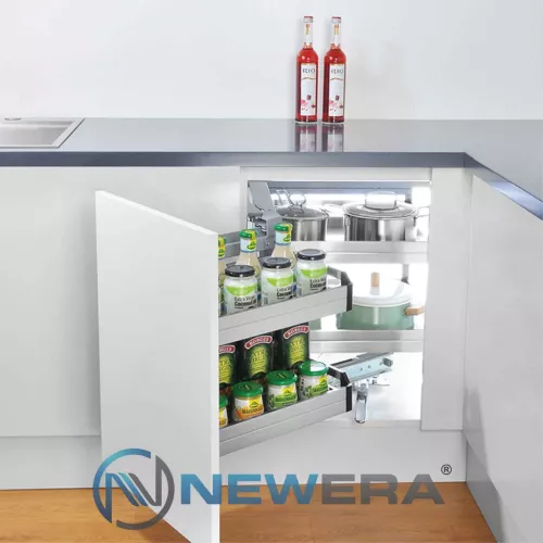 Kệ góc xoay liên hoàn mở phải giảm chấn inox hộp 304