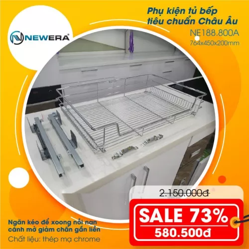 Ngăn kéo để xoong nồi nan cánh mở giảm chấn gắn liền NE188.800A