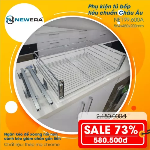 Ngăn kéo để xoong nồi nan cánh kéo giảm chấn gắn liền NE199.600A