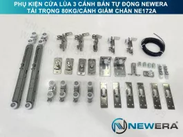 Bộ phụ kiện cửa lùa 3 cánh bán tự động NewEra tải trọng 80kg/cánh giảm chấn NE172A