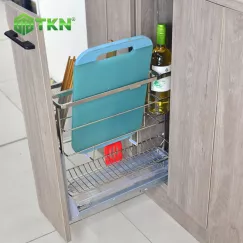 Giá dao thớt chai lọ inox 304 NE255.200 ray âm giảm chấn gắn liền