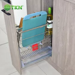 Giá dao thớt chai lọ inox 304 NE255.200 ray âm giảm chấn gắn liền