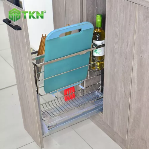 Giá dao thớt chai lọ inox 304 NE255.200 ray âm giảm chấn gắn liền