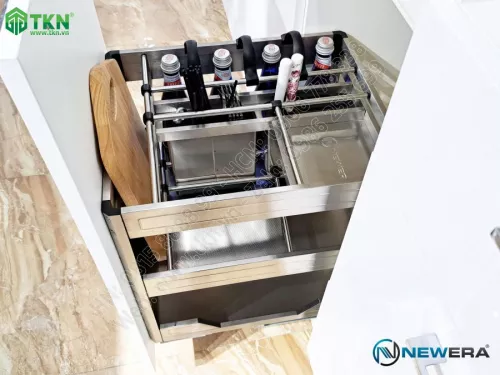 Giá dao thớt chai lọ inox hộp 400mm NewEra NE355.400