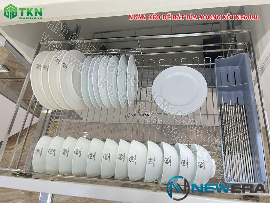 Giá để bát đĩa, xoong nồi NewEra 700mm inox 304 cánh kéo hoặc cánh mở nan dẹt NE689.700L