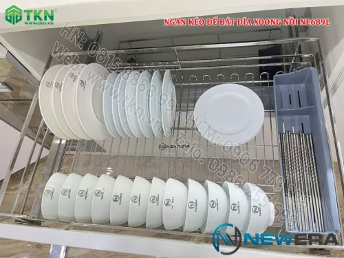 Giá để bát đĩa, xoong nồi NewEra 800mm inox 304 cánh kéo hoặc cánh mở nan dẹt NE689.800L
