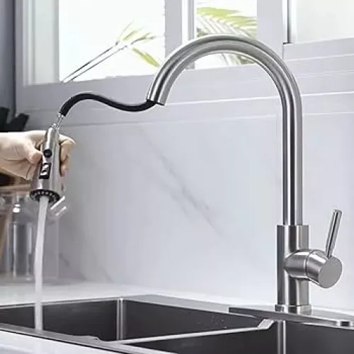 Vòi chậu rửa bát NewEra dây rút inox 304 bóng gương NE99K64P