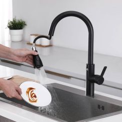 Vòi chậu rửa bát NewEra dây rút inox 304 màu đen NE99K54B