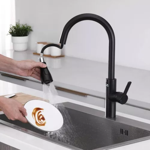 Vòi chậu rửa bát NewEra dây rút inox 304 màu đen NE99K54B