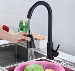Vòi chậu rửa bát NewEra dây rút inox 304 màu đen NE99K64B