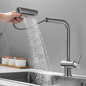 Vòi chậu rửa bát NewEra chất liệu đồng, đánh bóng inox mờ, 2 đường nóng lạnh NE99K32N