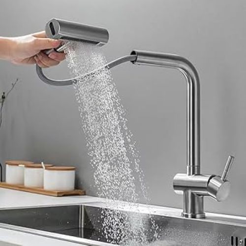 Vòi chậu rửa bát NewEra chất liệu đồng, đánh bóng inox mờ, 2 đường nóng lạnh NE99K32N