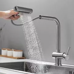 Vòi chậu rửa bát NewEra chất liệu đồng, đánh bóng inox mờ, 2 đường nóng lạnh NE99K32N