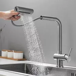 Vòi chậu rửa bát NewEra chất liệu đồng, đánh bóng inox mờ, 2 đường nóng lạnh NE99K32N