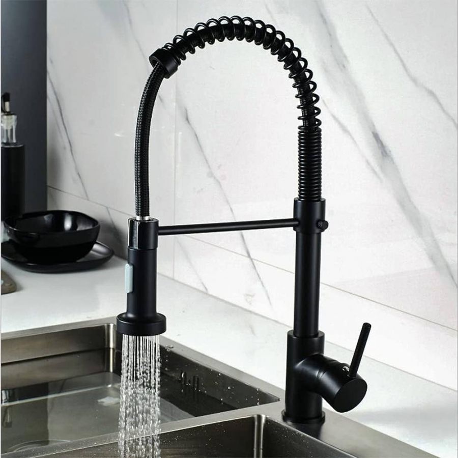 Vòi chậu rửa bát NewEra dây rút inox 304 màu đen NE99K55B
