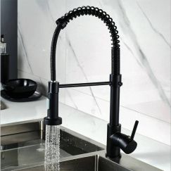 Vòi chậu rửa bát NewEra dây rút inox 304 màu đen NE99K55B