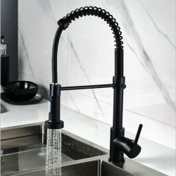 Vòi chậu rửa bát NewEra dây rút inox 304 màu đen NE99K55B