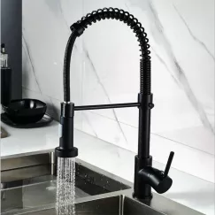Vòi chậu rửa bát NewEra dây rút inox 304 màu đen NE99K55B