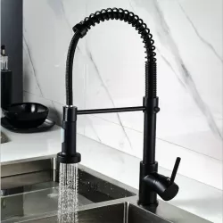 Vòi chậu rửa bát NewEra dây rút inox 304 màu đen NE99K55B