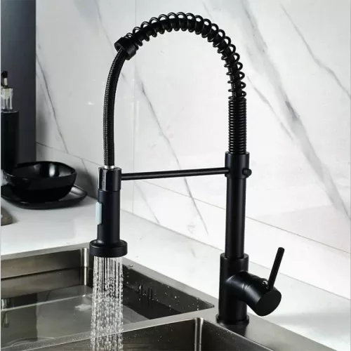Vòi chậu rửa bát NewEra dây rút inox 304 màu đen NE99K55B
