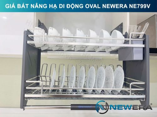 Giá bát nâng hạ di động nan Oval quả trám NewEra 900mm có ống đũa inox 304 NE799.900V