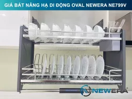 Giá bát nâng hạ di động nan Oval quả trám NewEra 900mm có ống đũa inox 304 NE799.900V