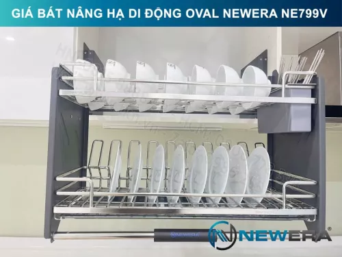 Giá bát nâng hạ di động nan Oval quả trám NewEra 900mm có ống đũa inox 304 NE799.900V