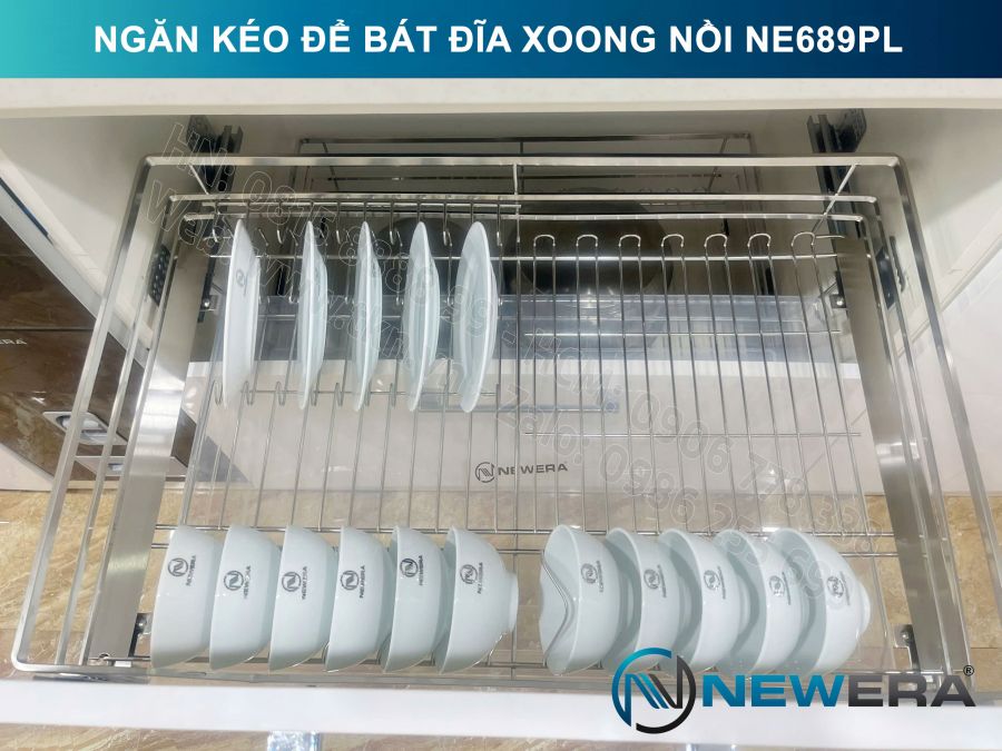 Giá để bát đĩa, xoong nồi NewEra 600mm inox 304 cánh kéo hoặc cánh mở nan dẹt NE689.600PL