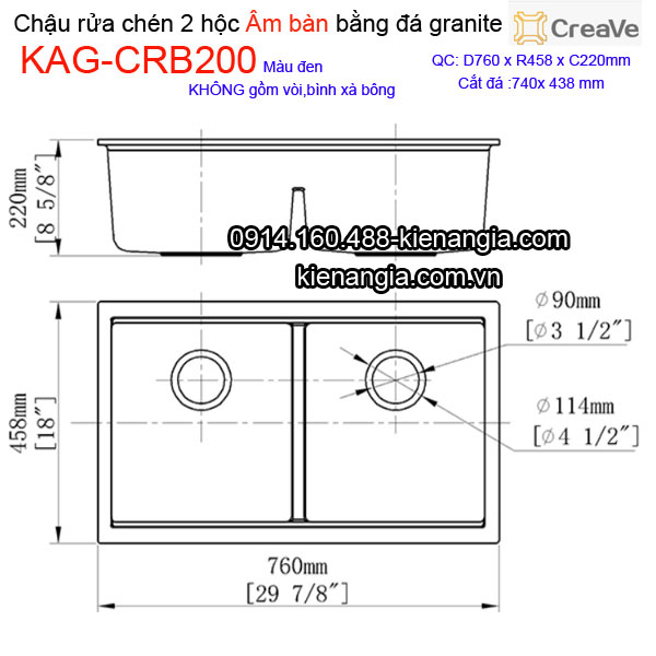 KAG-CRB200-Chau-rua-chen-da-granite-am-ban-2-hoc-Creave-KAG-CRB200-kich-thuoc