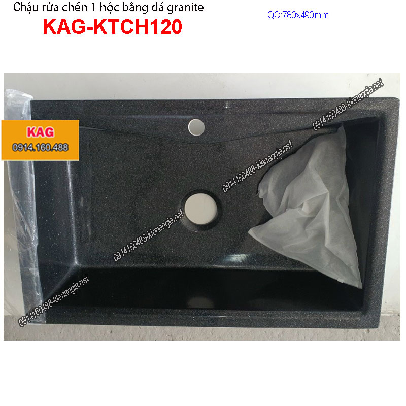 Chậu rửa chén đá granite 1 hộc đen 78x48 cm KAG-KTCH120