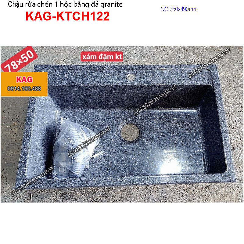 Chậu rửa chén đá granite 1 hộc xám 78x50 cm -KAG-KTCH122