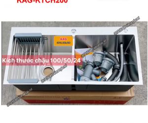 Chậu rửa chén inox đúc 304 2 hộc đều 1000x500x240mm KAG-KTCH