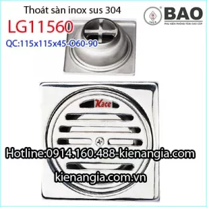 Thoát sàn WC inox 304 115x115 O60-90 Bảo LG11560