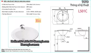 Chậu lavabo TOTO âm bàn dương vành L501C