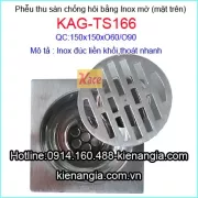 Thoát sàn đúc inox mờ 150X150 D60/90 KAG-TS166