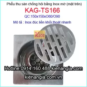 Thoát sàn đúc inox mờ 150X150 D60/90 KAG-TS166