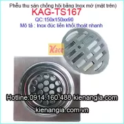 Thoát sàn đúc inox mờ 150X150 D90 KAG-TS167