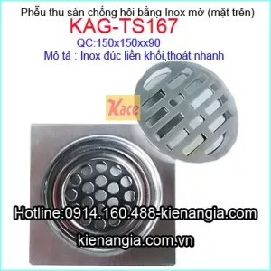 Thoát sàn đúc inox mờ 150X150 D90 KAG-TS167