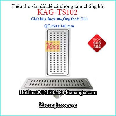 Phễu thu sàn dài inox 304 140X250 D60 KAG-TSD102