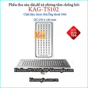 Phễu thu sàn dài inox 304 140X250 D60 KAG-TSD102