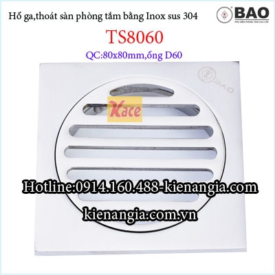 Nắp hố ga thoát nước mưa inox 304 80x80 O60 Bảo TS8060