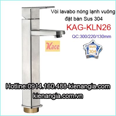 Vòi lavabo nóng lạnh vuông đặt bàn sus304 KAG-KLN26