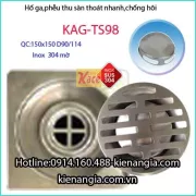Phễu thu ban công inox 304 150x150 D90 KAG-TS98