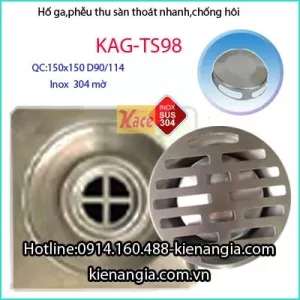 Phễu thu ban công inox 304 150x150 D90 KAG-TS98